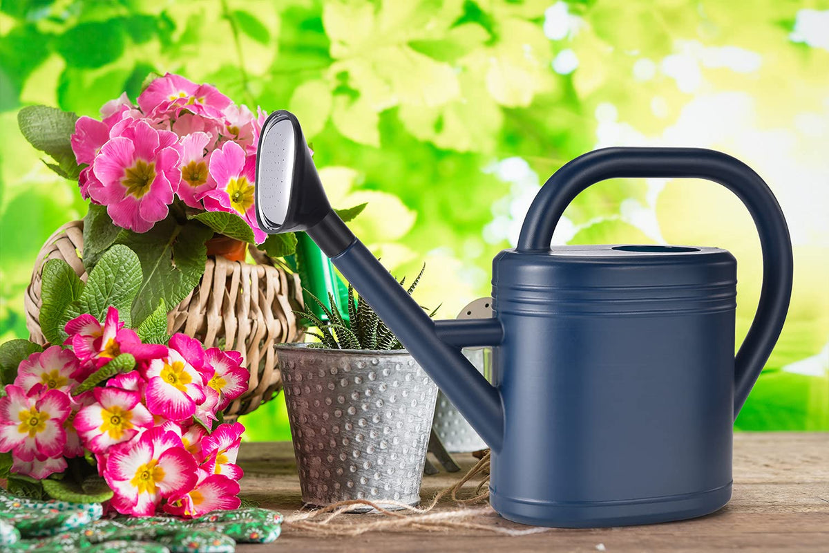NERUB Watering Can leak-proof blue features a one-piece body to reduce drips.