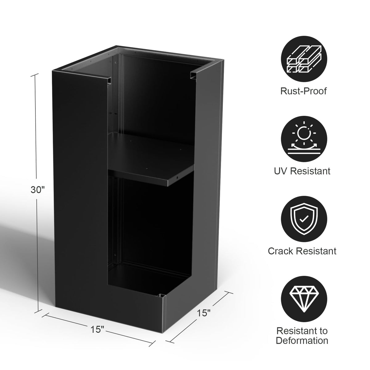 Nessxa tall planter box displaying removable shelf for adjustable plant height.
