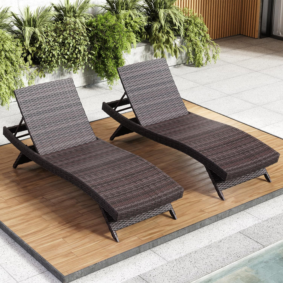 Nestl Chaise Lounge Chair set of 2 with wicker weave detail for stylish, weather-ready patio seating.