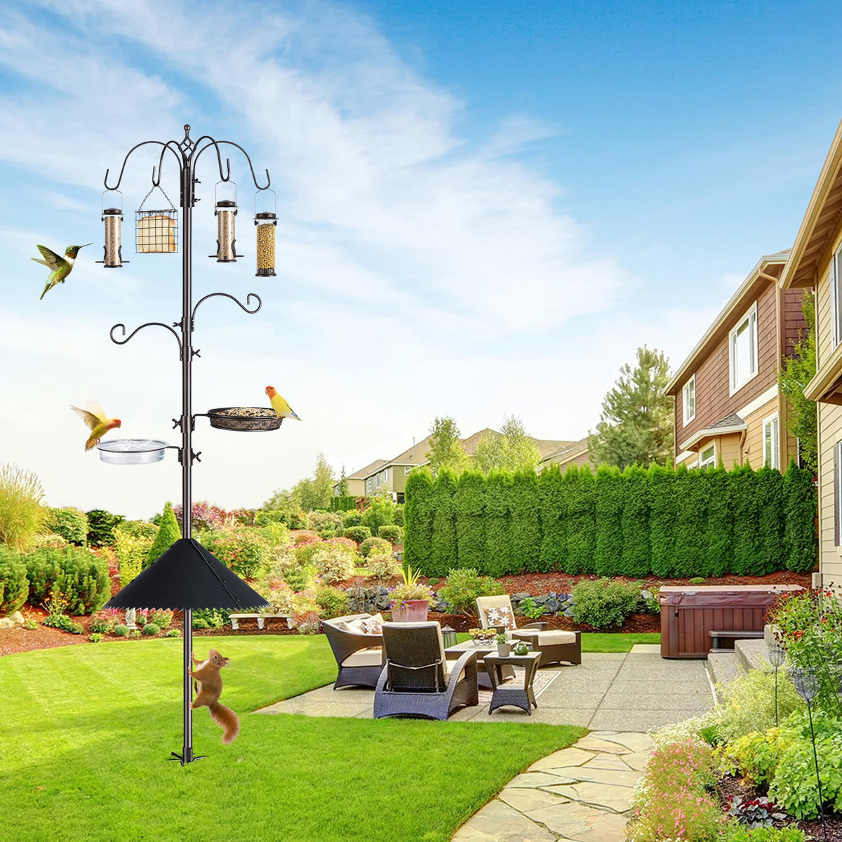 NestShld adjustable-height hooks to tailor feeding layouts outdoors.