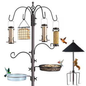 NestShld bird feeding station 94in stand with six hooks for versatile feeding.