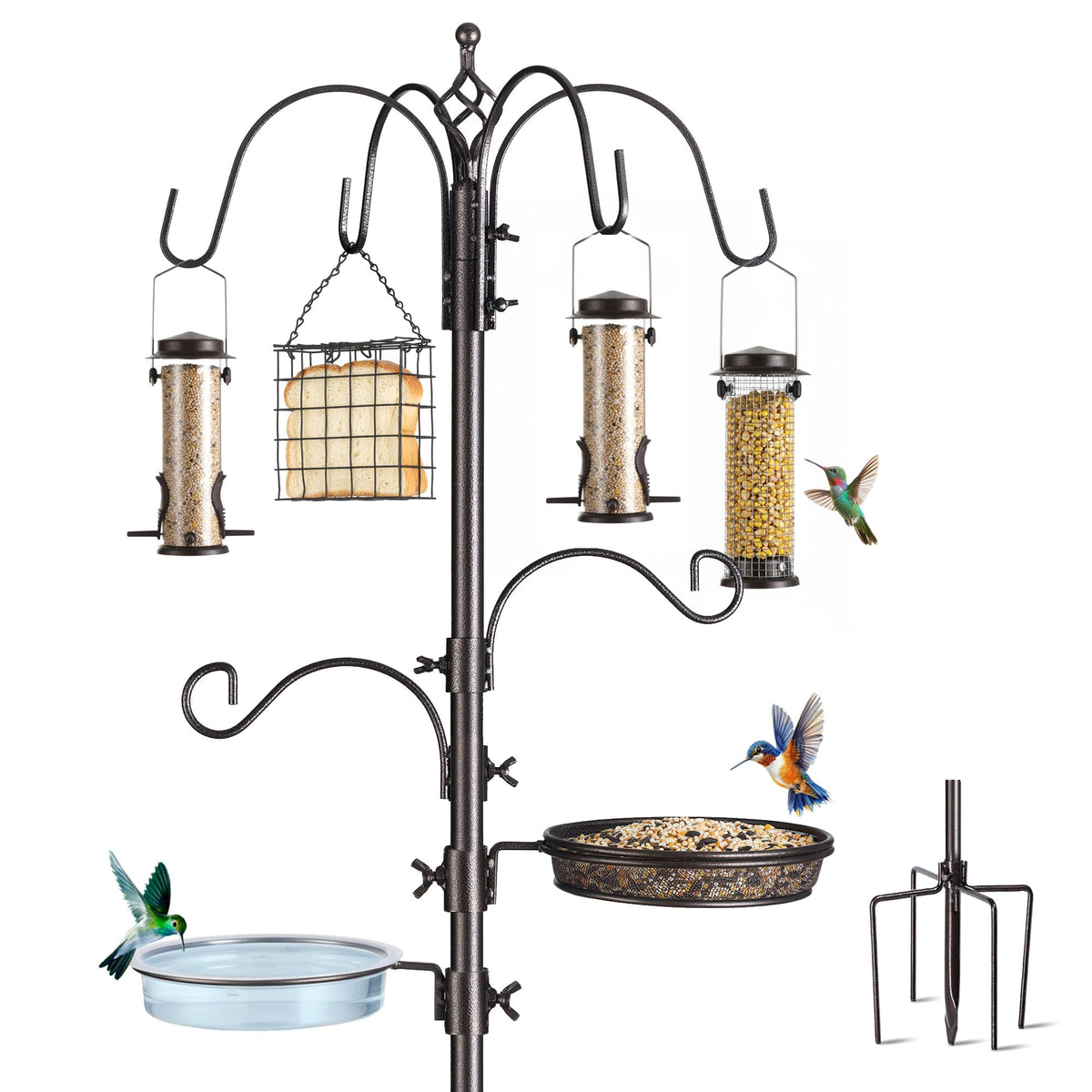 NestShld bird feeding station-assembly demonstrates a sturdy metal stand for outdoors.