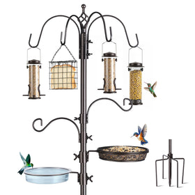 NestShld bird feeding station-assembly demonstrates a sturdy metal stand for outdoors.