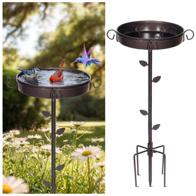 NestShld birdbath with 5-prong base for stable outdoor setup and wildlife viewing.