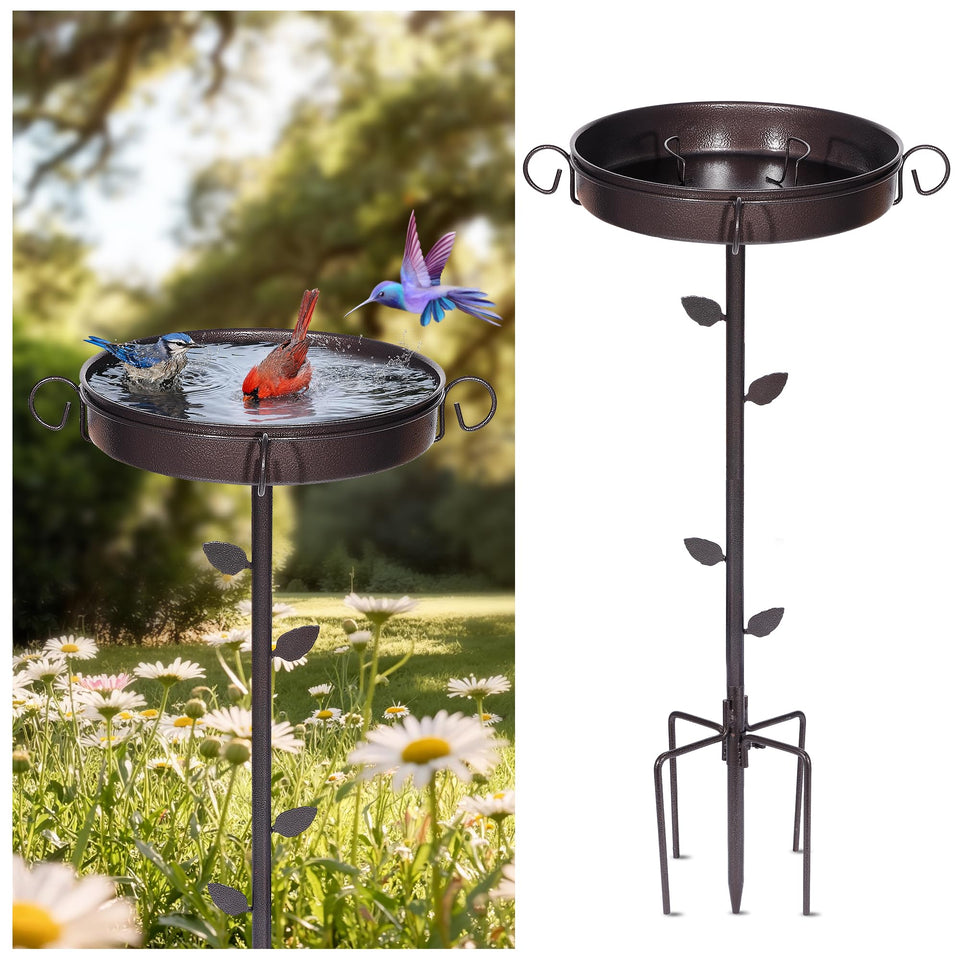NestShld birdbath with 5-prong base for stable outdoor setup and wildlife viewing.