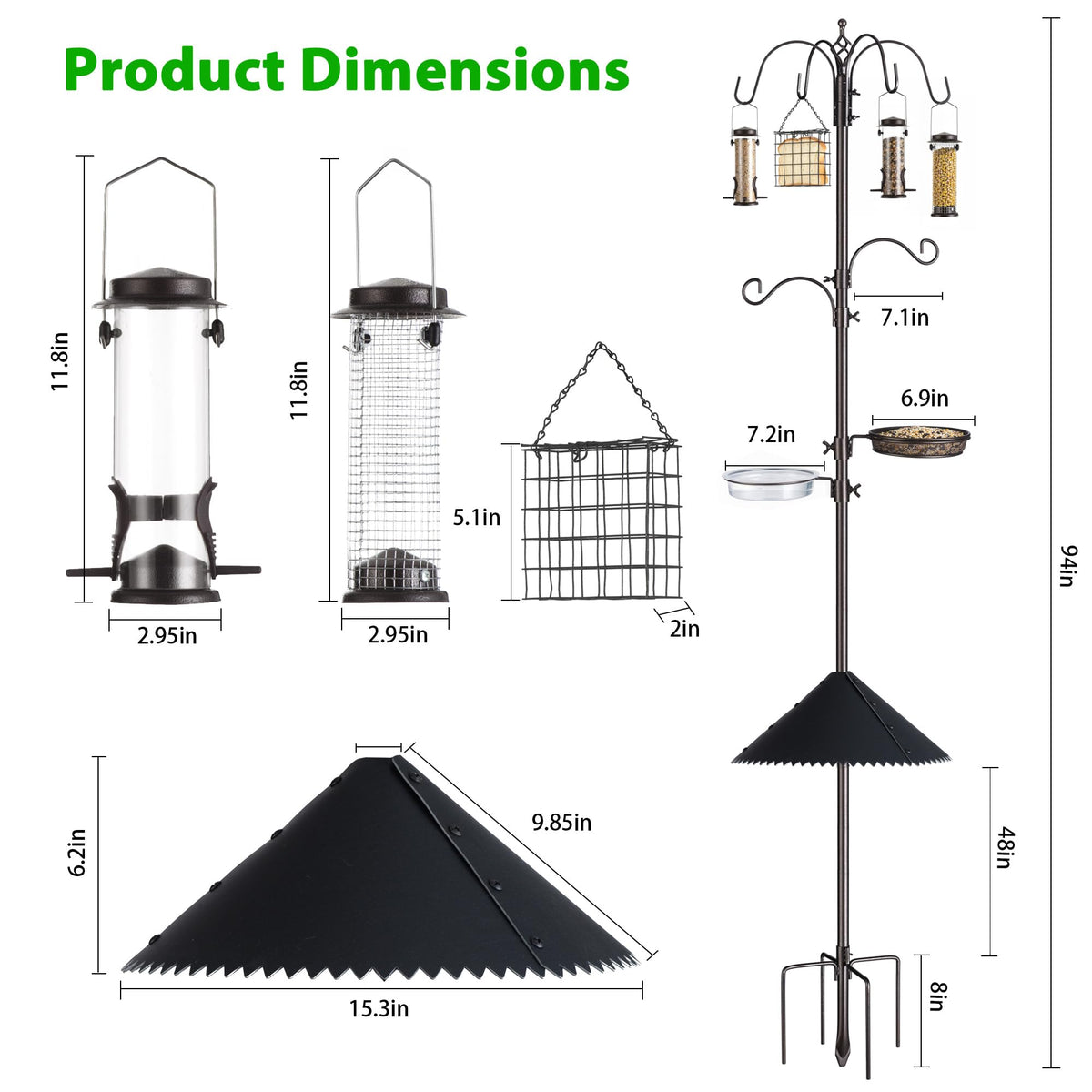 NestShld six-hook feeder rod showcases adjustable hooks for various bird feeders.