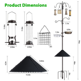NestShld six-hook feeder rod showcases adjustable hooks for various bird feeders.
