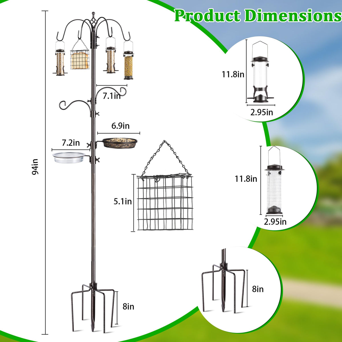NestShld stand with six hooks offers versatile hanging options for feeders, lights, or plants.