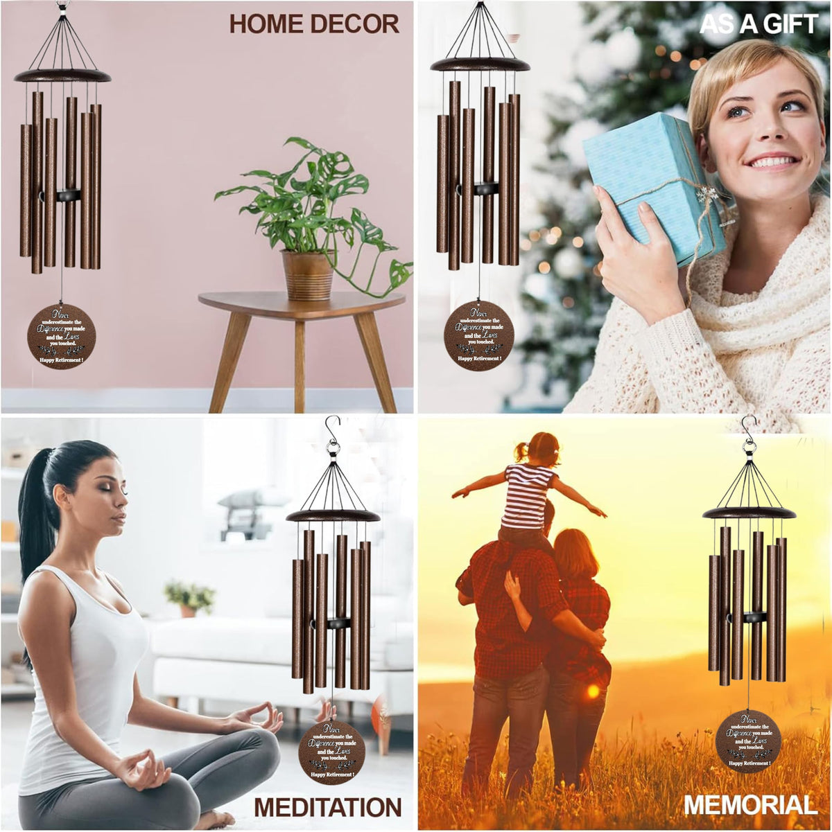 NETAEX wind chimes with six anodized aluminum tubes tuned for clarity.