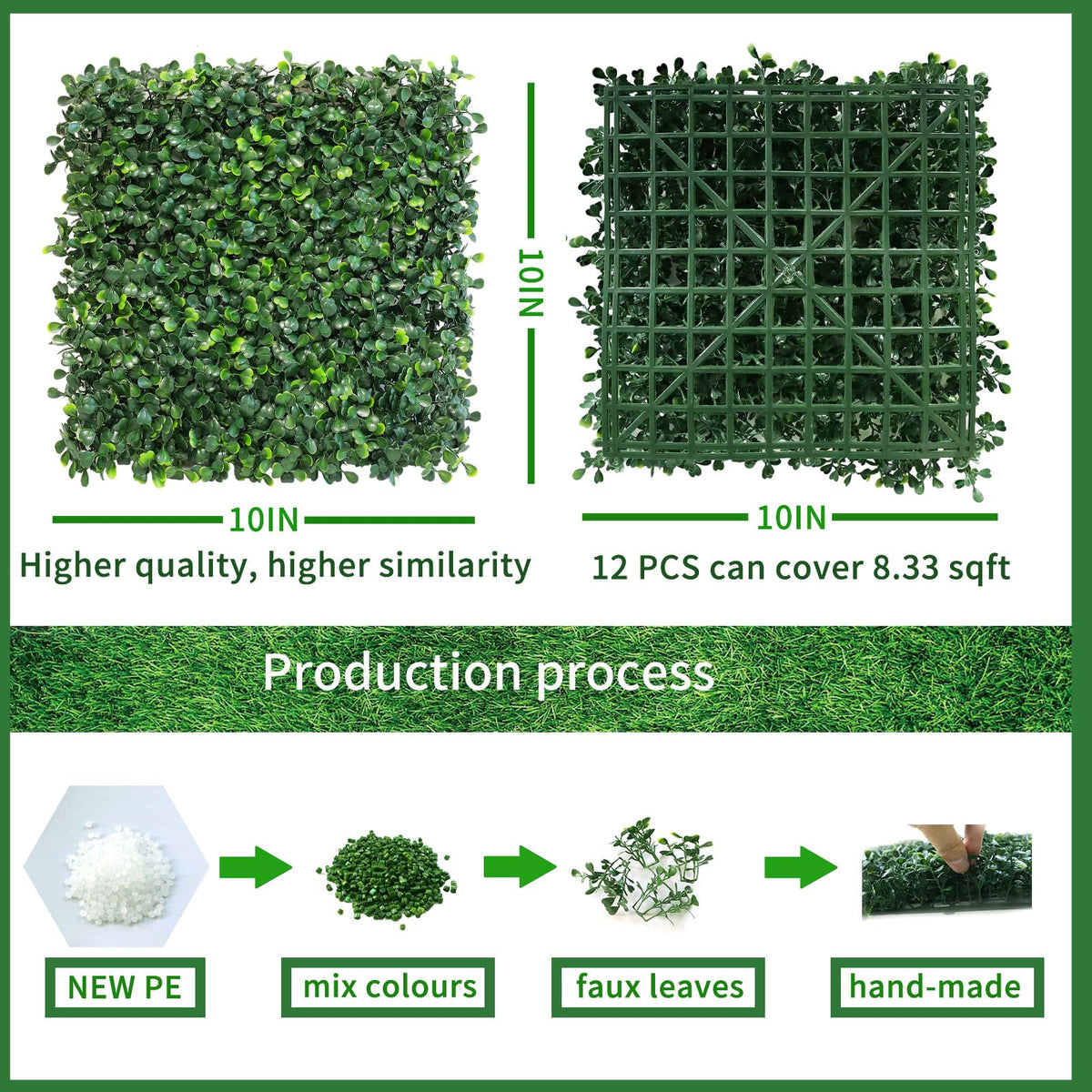 NETAP artificial grass wall panel 10x10 close-up reveals lifelike texture ideal for backdrop styling.