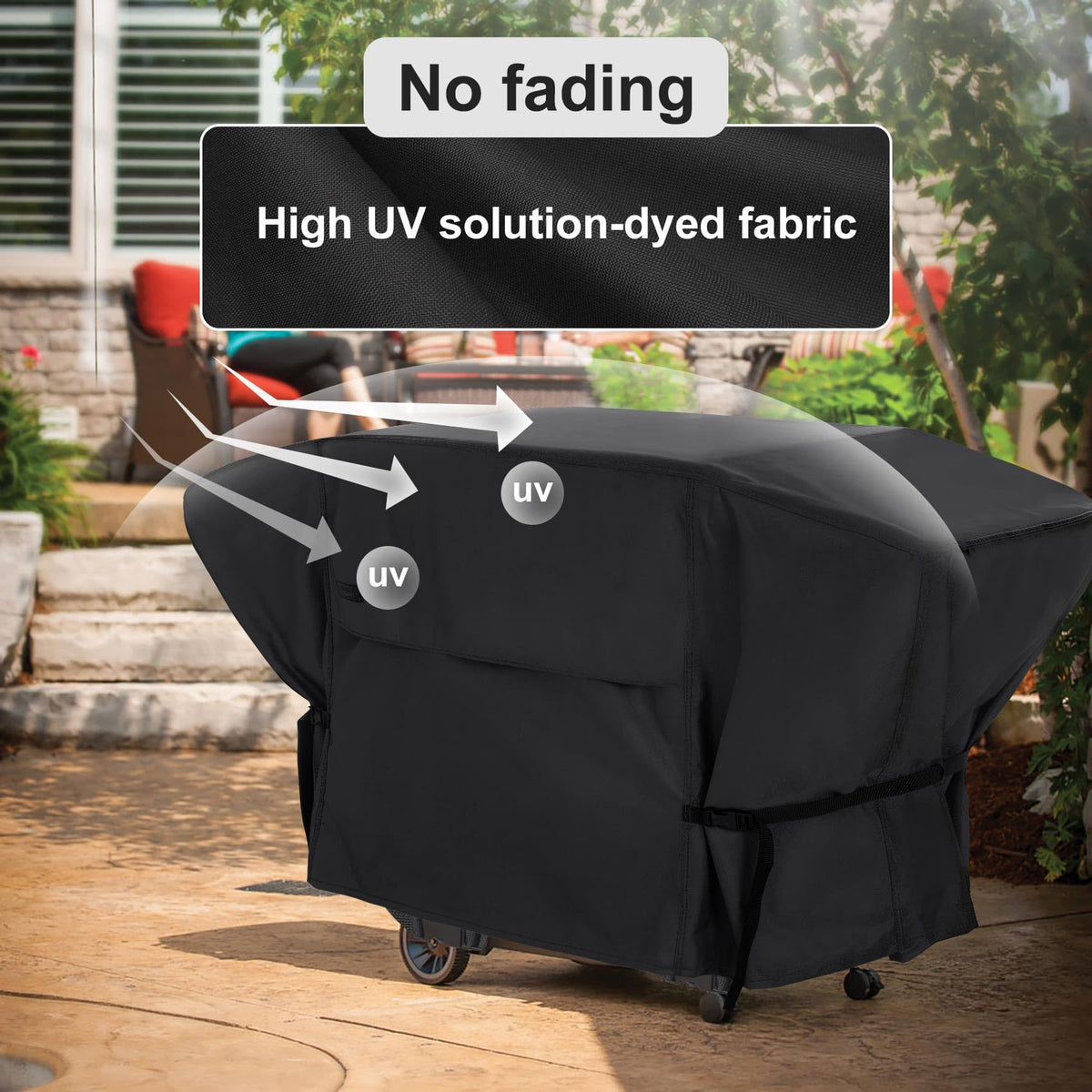 NettyPro griddle cover buckle-straps area demonstrates four bottom buckles for secure fit.