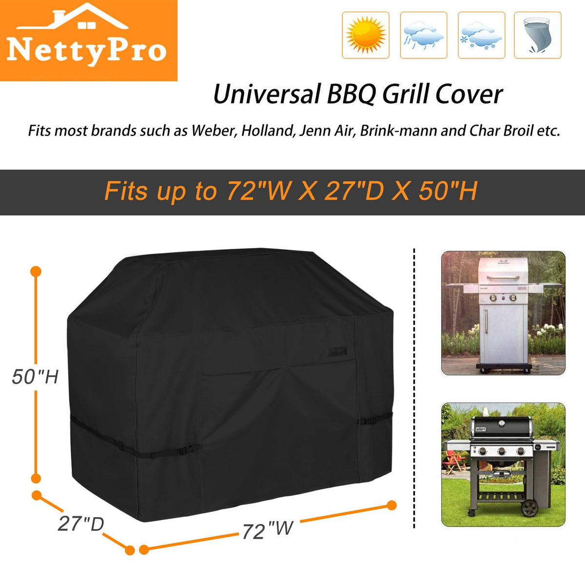 NettyPro cover dimensions up to 72 x 27 x 50 inches.