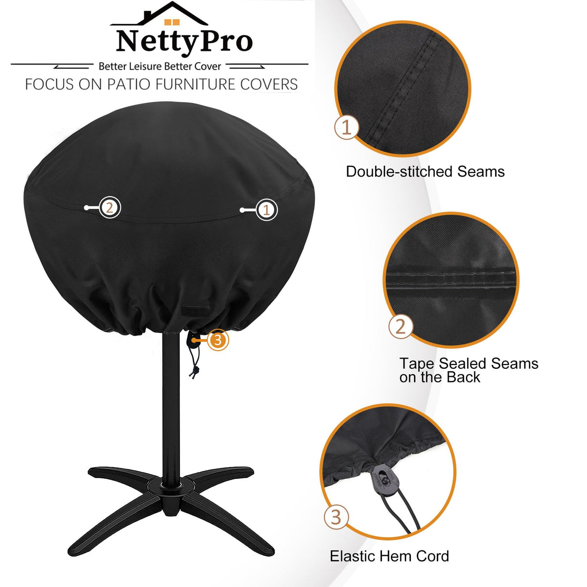 NettyPro grill cover sized for grills up to 19 inches diameter