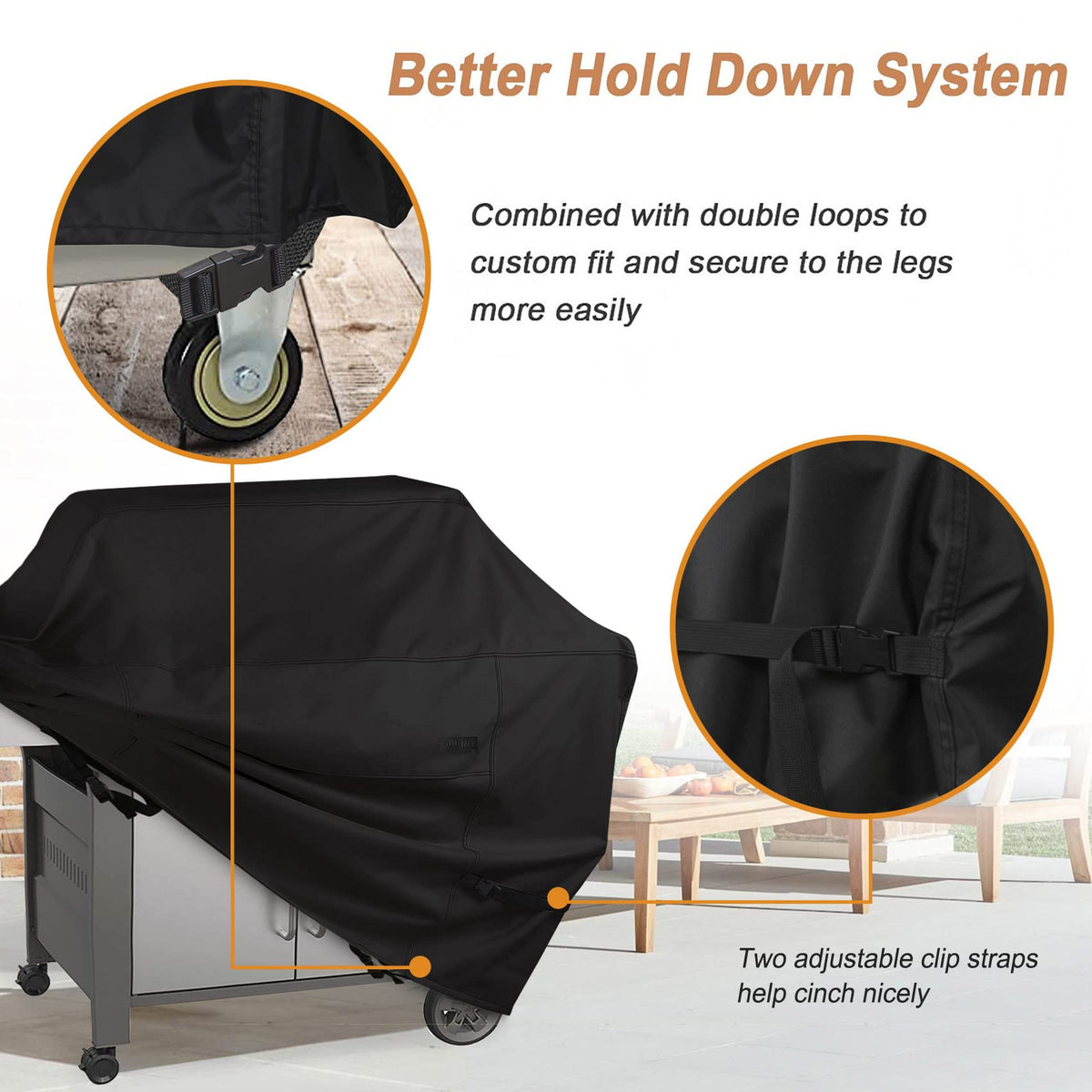 NettyPro adjustable straps and buckles secure cover in windy conditions.