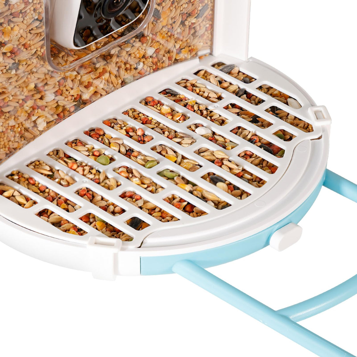 NETVUE Bird Seed Guard on a feeder reduces seed spillage.