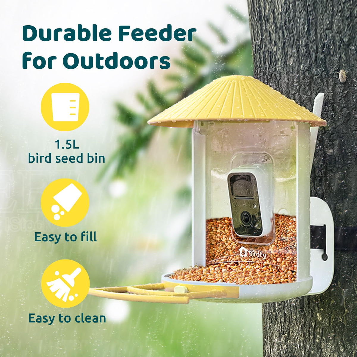 NETVUE Birdfy feeder weatherproof design withstands outdoor use