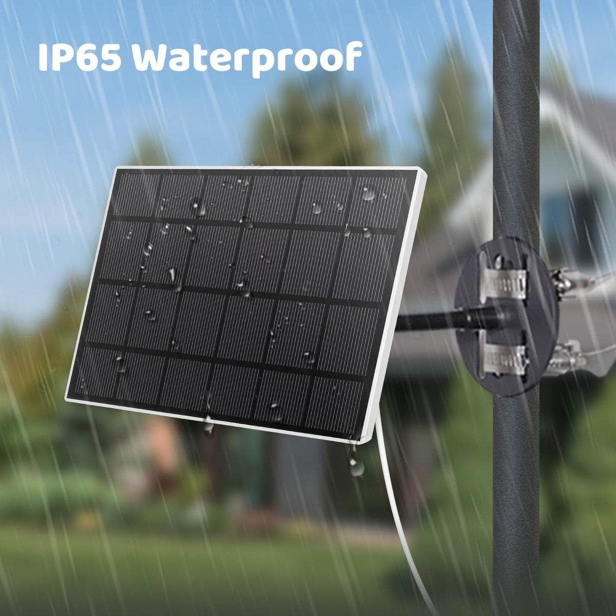 IP65 weatherproof NETVUE solar panel resists rain and dust for year-round use.