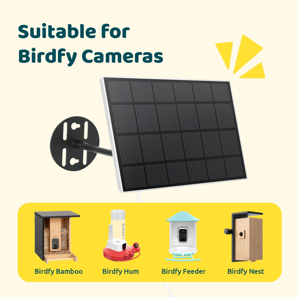 Outdoor-ready NETVUE solar panel keeps your feeder wildlife monitoring going.