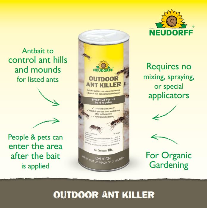 Neudorff ant killer perimeter treatment close-up showing granules.