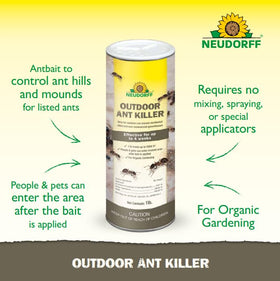 Neudorff ant killer perimeter treatment close-up showing granules.