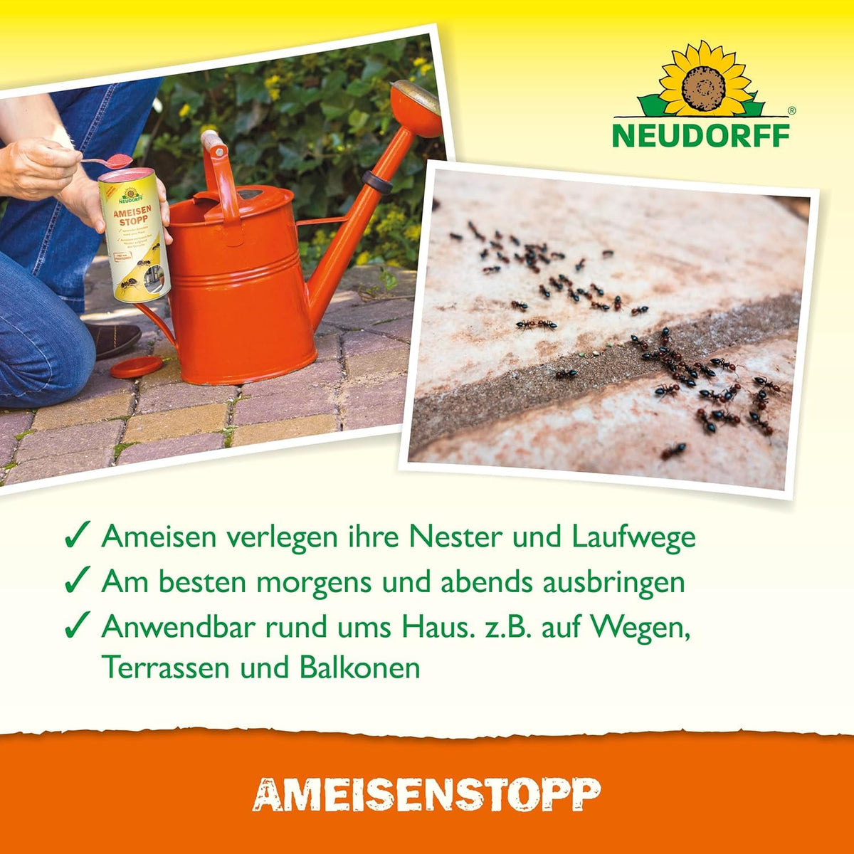 Neudorff organic gardening ant killer granules designed for outdoor use.