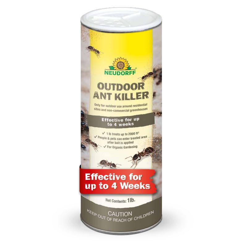 Neudorff Outdoor Ant Killer bait granules ready for perimeter application.