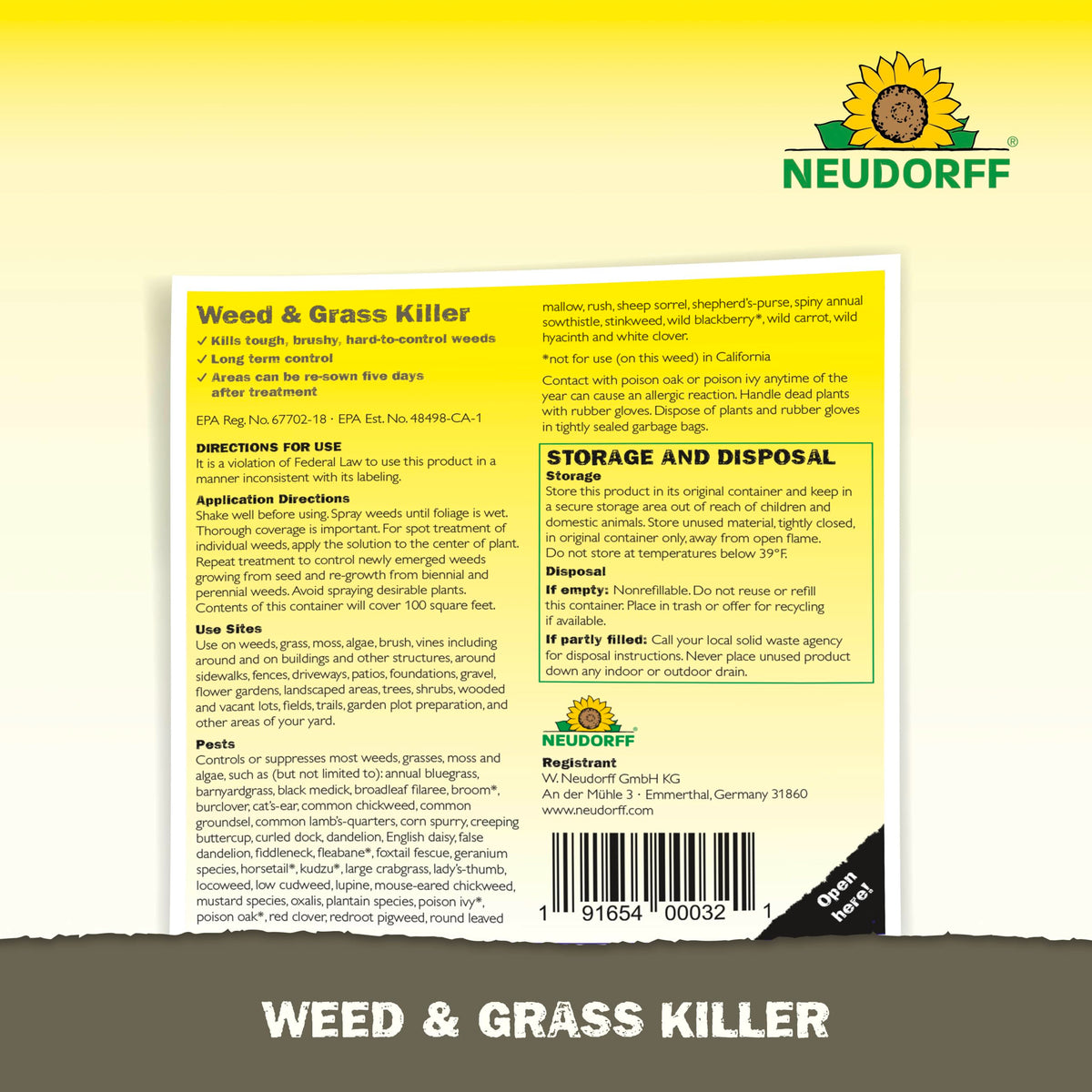 Neudorff Weed Killer provides up to six-weeks of weed suppression.