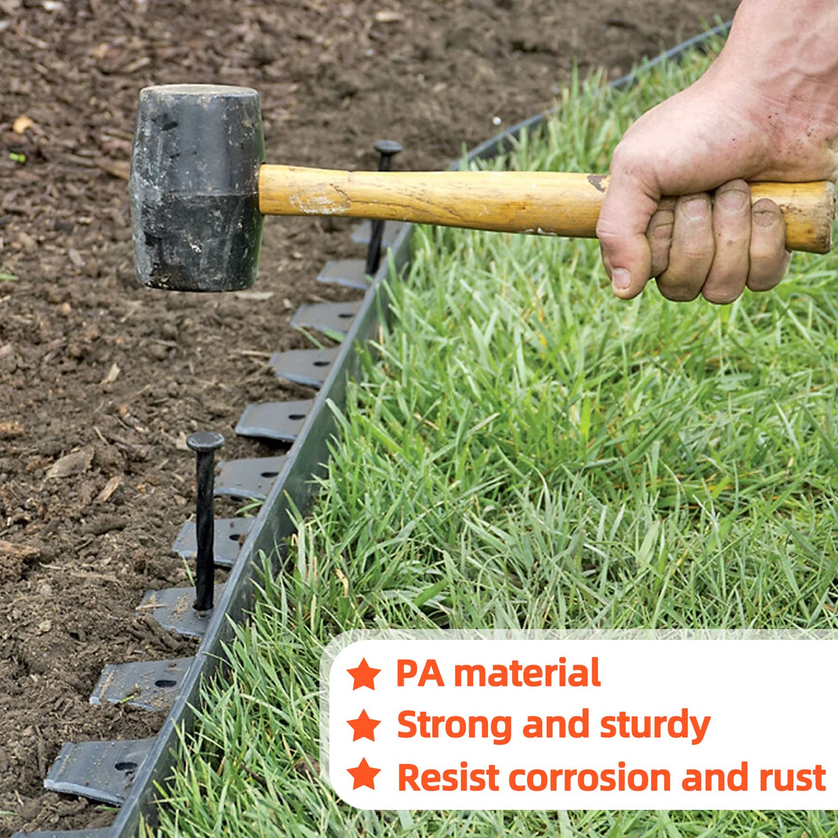 NEUERMOND easy-installation stake enables fast, DIY edging setup.
