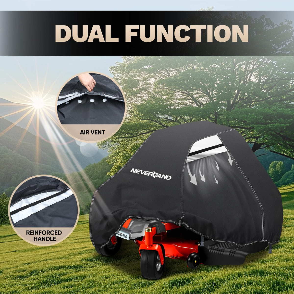 NEVERLAND mower cover includes a storage bag for organized off-season storage