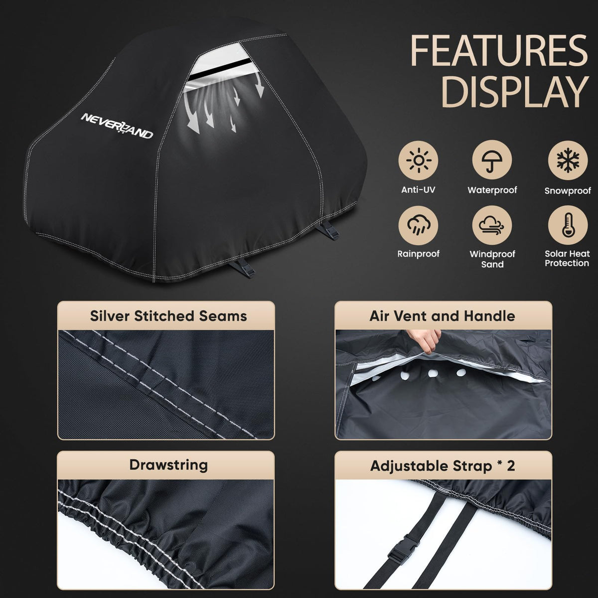 NEVERLAND mower cover with ventilation design promotes airflow to keep dry