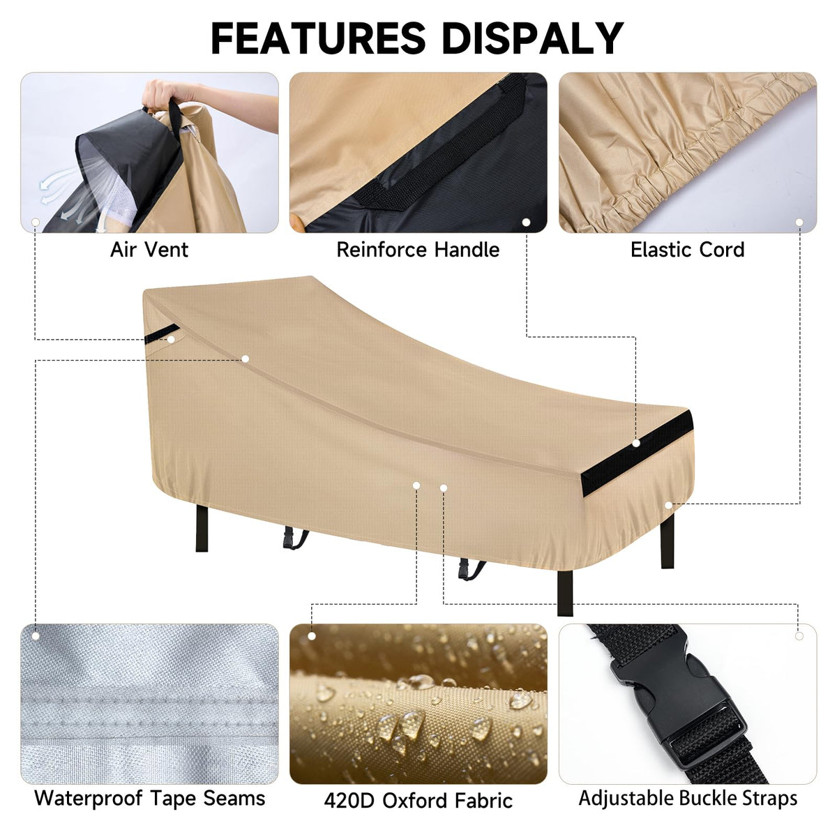 NEVERLAND Patio Lounge Chair Cover waterproof side view shields against sun and debris