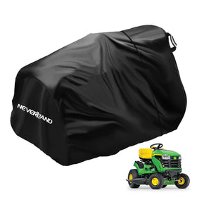 NEVERLAND riding mower cover side view showing secure buckles for windproof protection.