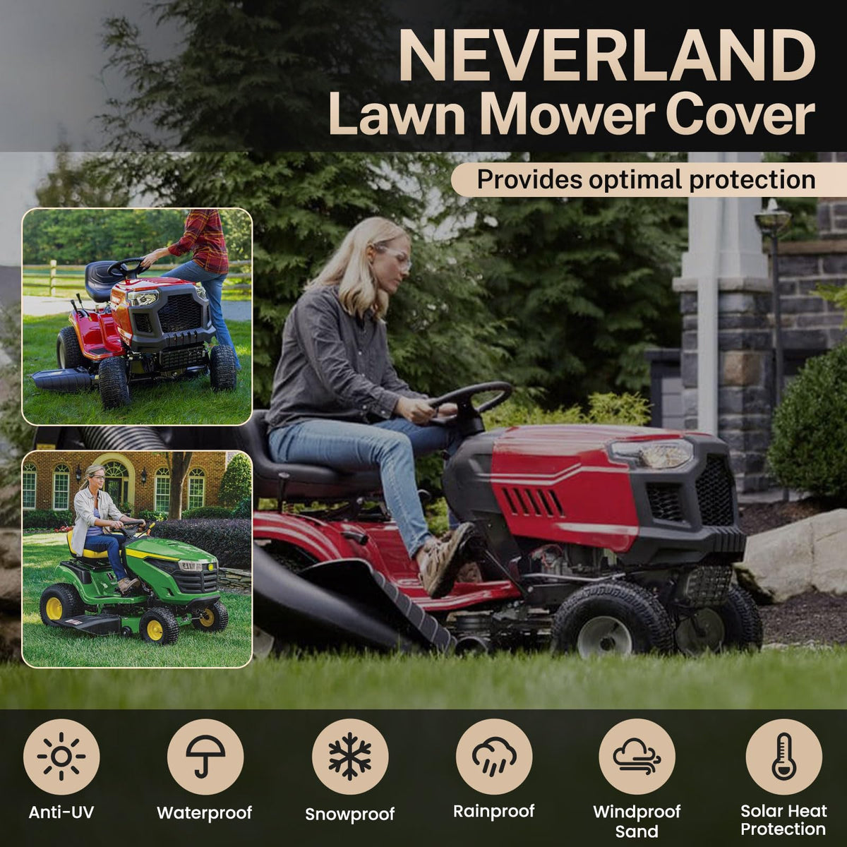NeverLAND universal-size cover fits most riding mowers for quick coverage