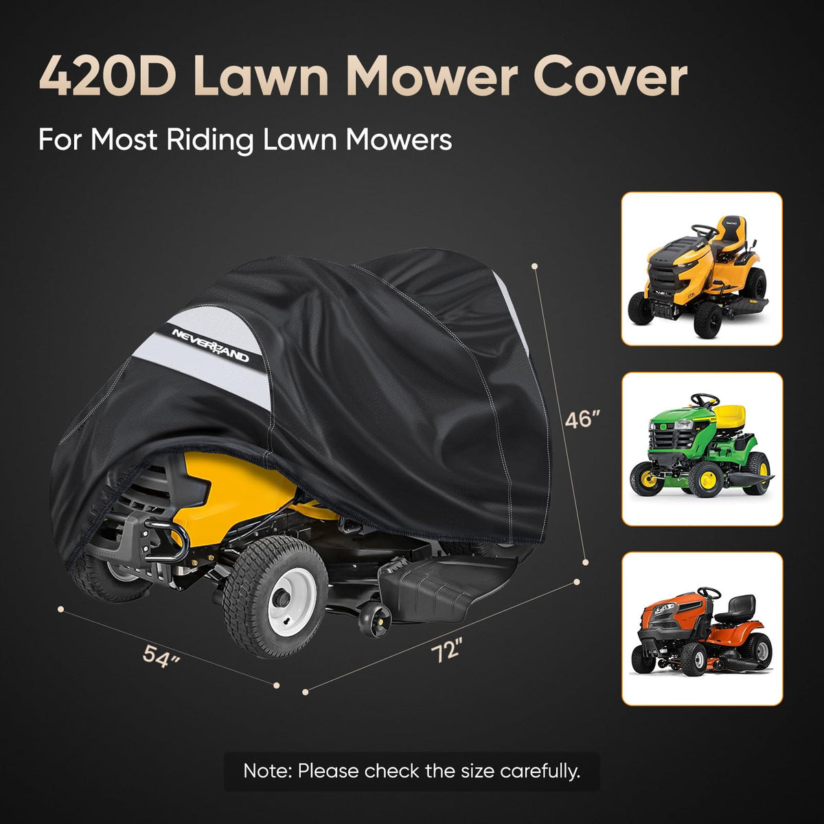 NeverLAND cover featuring windproof buckles secures your mower against gusts