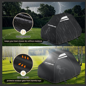 NEVERLAND universal-fit mower cover measures up to 79-inch by 46-inch by 55-inch