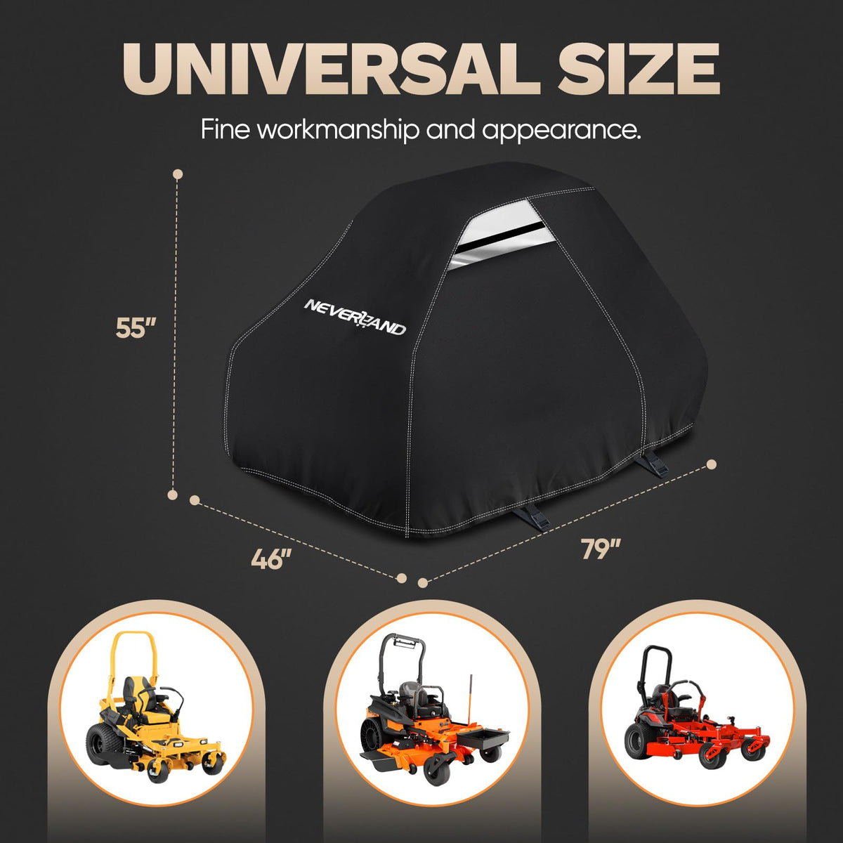 NEVERLAND wind-resistant mower cover uses elastic band and straps for secure fit