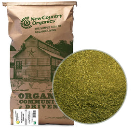 New Country Organics alfalfa meal bag front shows organic purity and non-GMO sourcing.