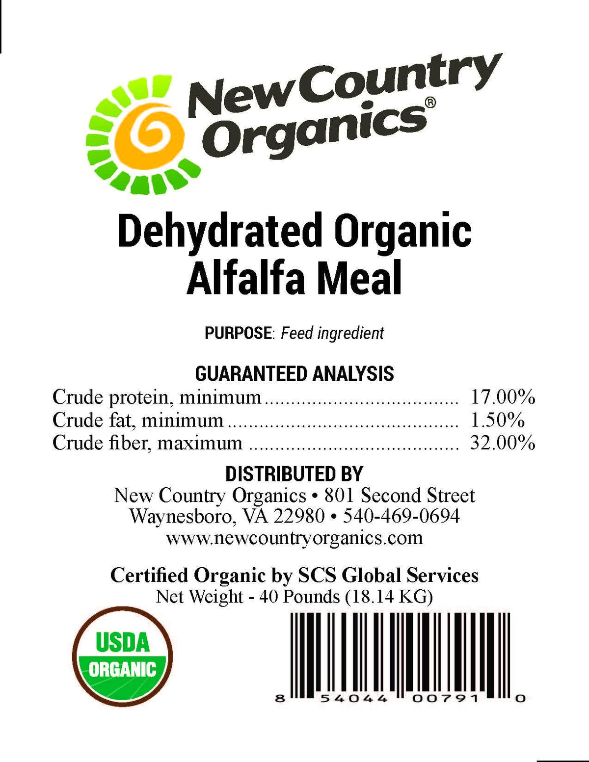 New Country Organics alfalfa meal stored in a durable bin keeps pellets fresh.