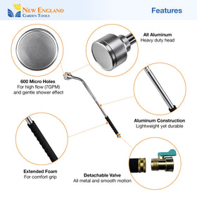 New England Garden Tools ergonomic grip wand provides comfortable extended reach while watering.