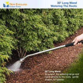 New England Garden Tools detachable flow-control valve enables precise watering adjustments.