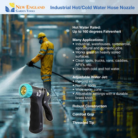New England Garden Tools jet nozzle insulated-handle supports hot water up to 160°F