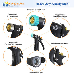 New England Garden Tools jet nozzle rear-trigger view reduces hand strain during use