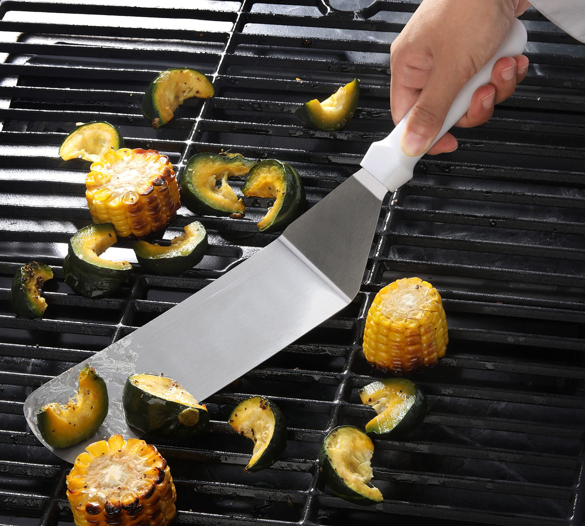 Ergonomic wooden handle and stainless blade for secure control.