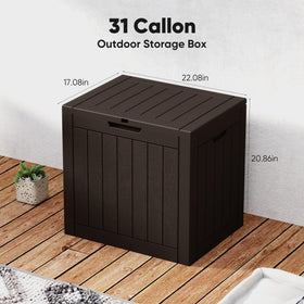 NEWBULIG 31-gallon outdoor storage box lid opened for easy access to items
