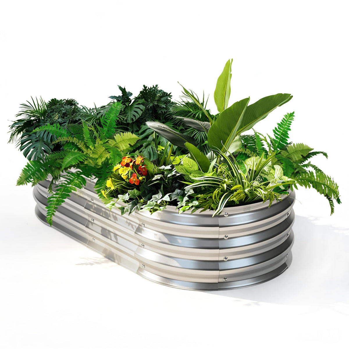 NEWBULIG oval raised bed 4x2ft front view shows sturdy galvanized steel construction for outdoor gardening