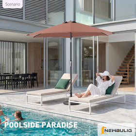 NEWBULIG 7.5ft canopy provides ample shade for patios and gardens.