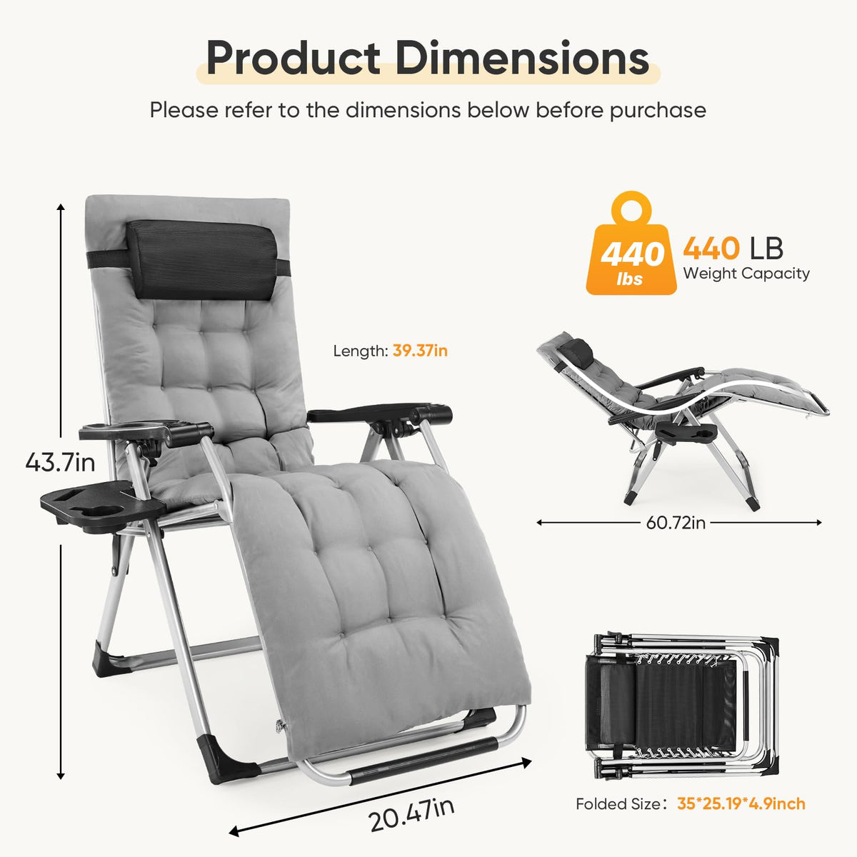 NEWBULIG Zero Gravity Chair side view with cup holder, perfect for drinks and keys.
