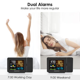 Newentor projection clock features dual alarms and adjustable snooze for mornings