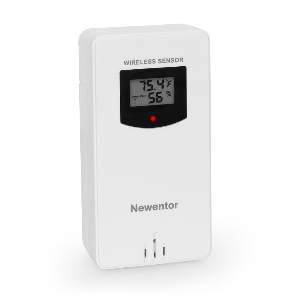 Newentor indoor-outdoor wireless remote sensor front view for real-time temperature and humidity monitoring