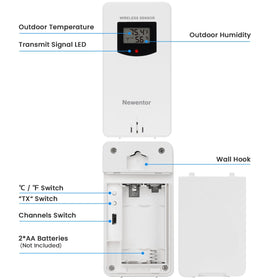 Newentor wireless sensor display on wall for easy kitchen placement and climate tracking